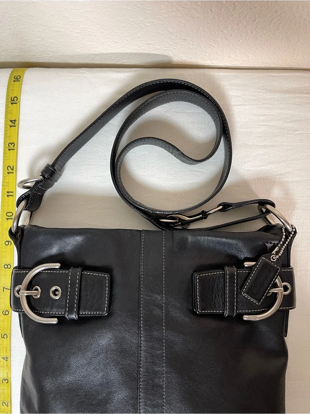 Coach SoHo Black Leather Hobo with Silver Buckle Accents